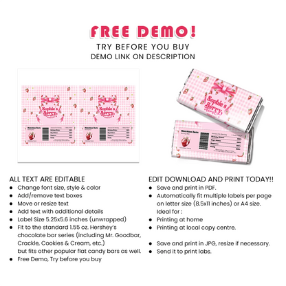 Berry Strawberry Chocolate Label Sweet Candy Bar Wrapper