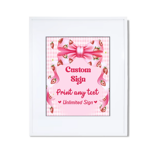 Berry strawberry custom sign with strawberry graphics and pastel tones, rectangular sign on white background