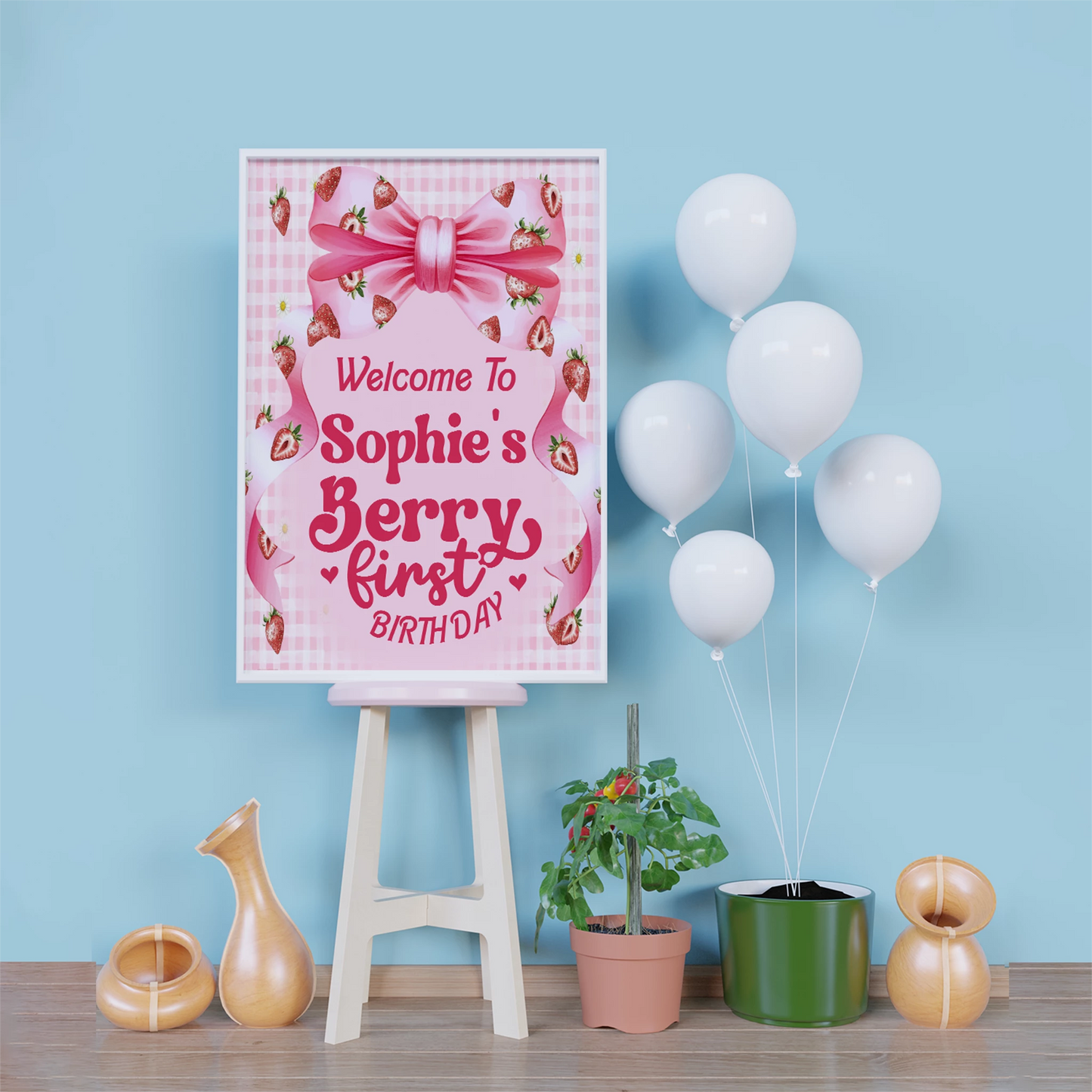 Strawberry Birthday Decorations, Girls Birthday Party Supplies, 1st Birthday Themed, Berry Digital Template, Editable Berry Strawberry Image SVG PNG