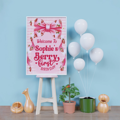 Strawberry Birthday Decorations, Girls Birthday Party Supplies, 1st Birthday Themed, Berry Digital Template, Editable Berry Strawberry Image SVG PNG