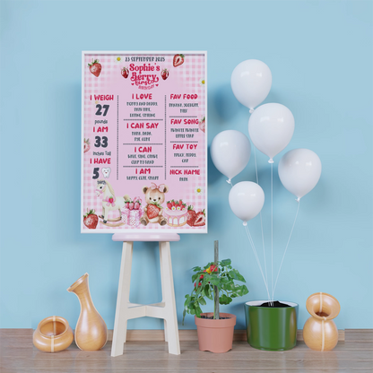 Strawberry Birthday Decorations, Girls Birthday Party Supplies, 1st Birthday Themed, Berry Digital Template, Editable Berry Strawberry Image SVG PNG