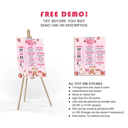 Berry Strawberry Milestone Poster Birthday Stats Decor