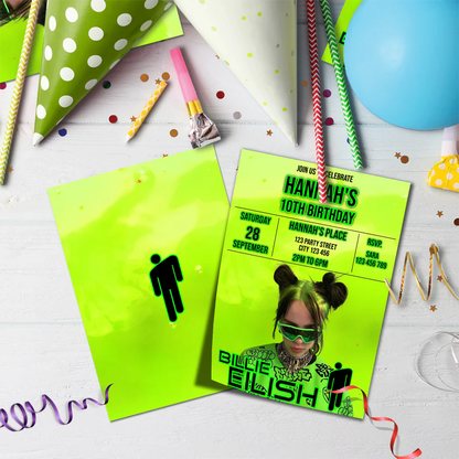 Billie Eilish Birthday Decorations, Billie Eilish Party Supplies, The Avocados Themed, Billie Eilish Fans Digital Template, Editable Billie Eilish Image SVG PNG