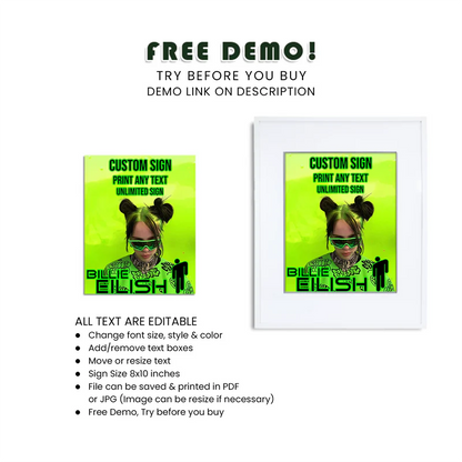 Billie Eilish Custom Sign - Custom Signs for Billie Eilish Themed Parties