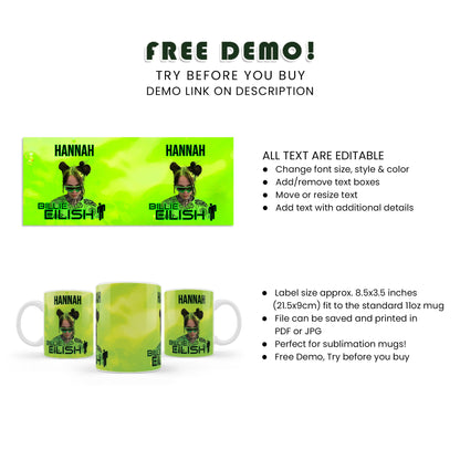 Billie Eilish Sublimation Mug - Custom Sublimation Mugs for Billie Eilish Fans