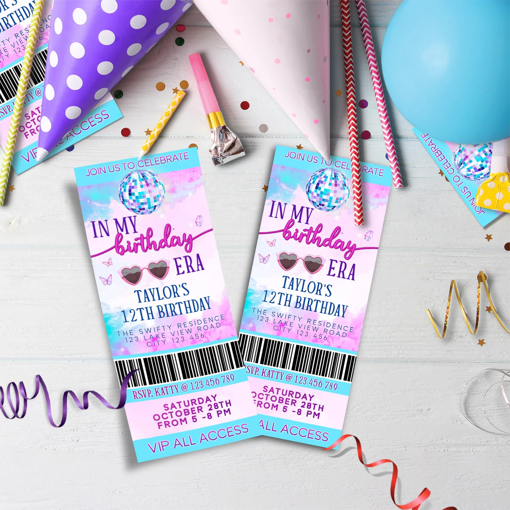 Taylor Swift Birthday Decorations, Eras Tour Party Supplies, Birthday Era Themed, Swifties Digital Template, Editable Birthday Era Image SVG PNG