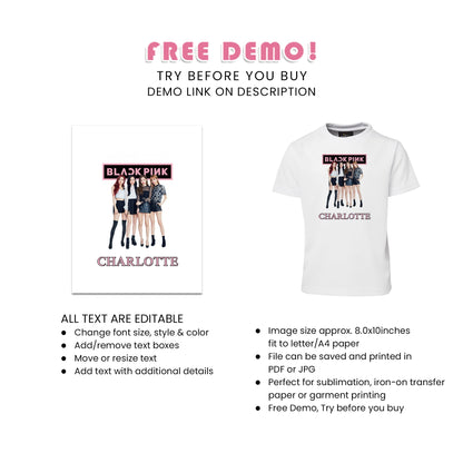 BlackPink Sublimation T-Shirt - Personalized BlackPink Sublimation T-Shirts for Birthdays & Events