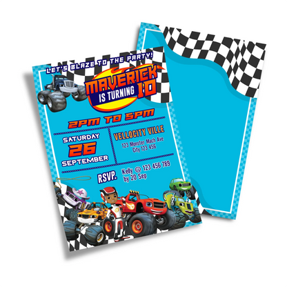 Blaze The Monster Machines personalized birthday card invitations