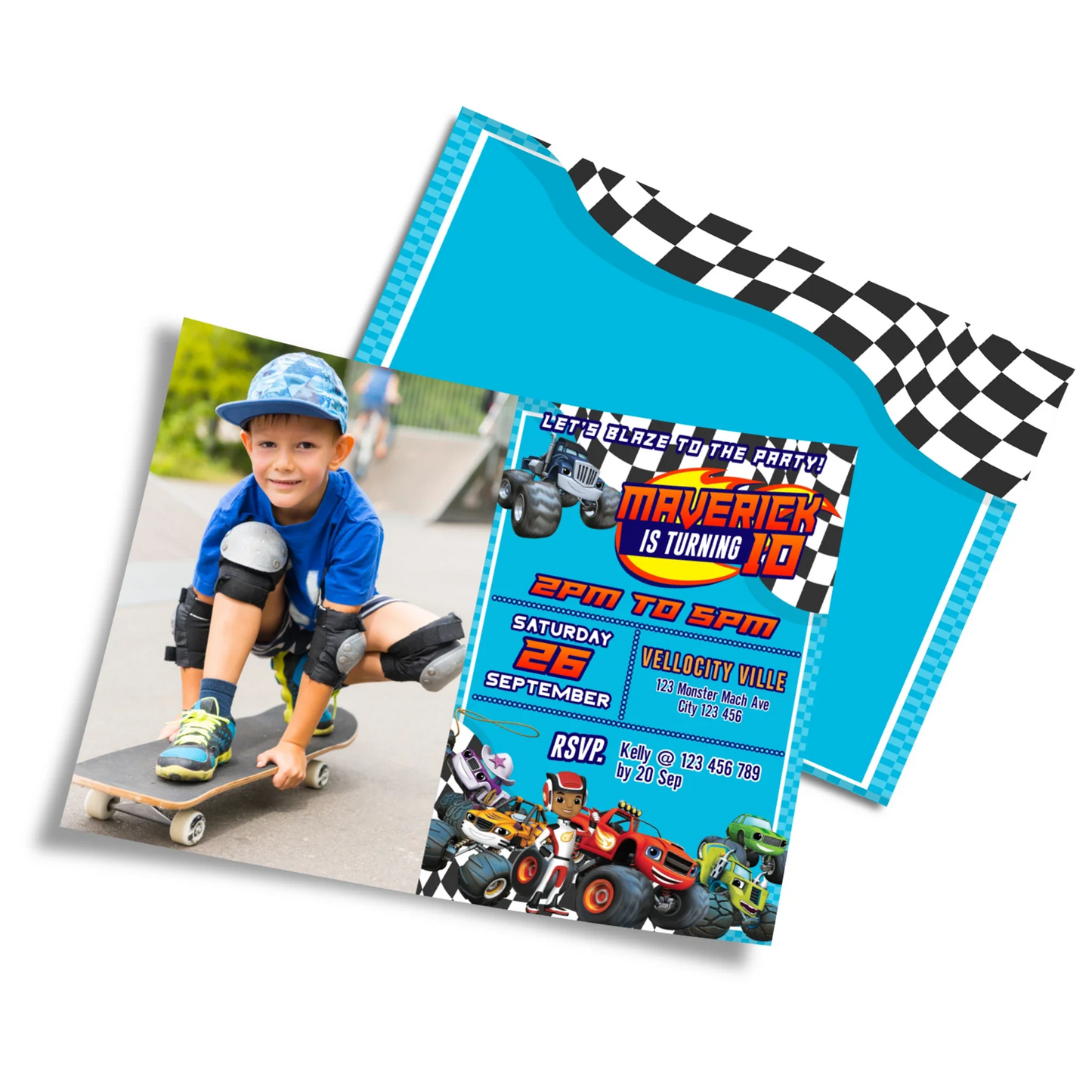 Blaze The Monster Machines personalized photo card invitations