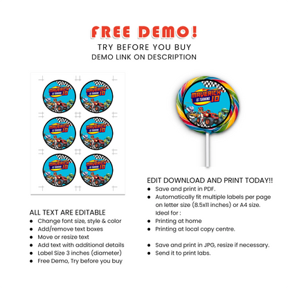 Blaze The Monster Machines Lollipop Label for Birthday Party Candy Favors