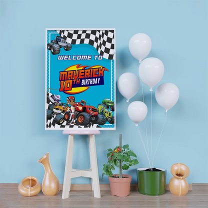 Blaze The Monster Machines Birthday Decorations, Monster Machines Races Party Supplies, Blaze vs Crusher Themed, Boy Birthay Themes Digital Template, Editable Blaze The Monster Machines Image SVG PNG