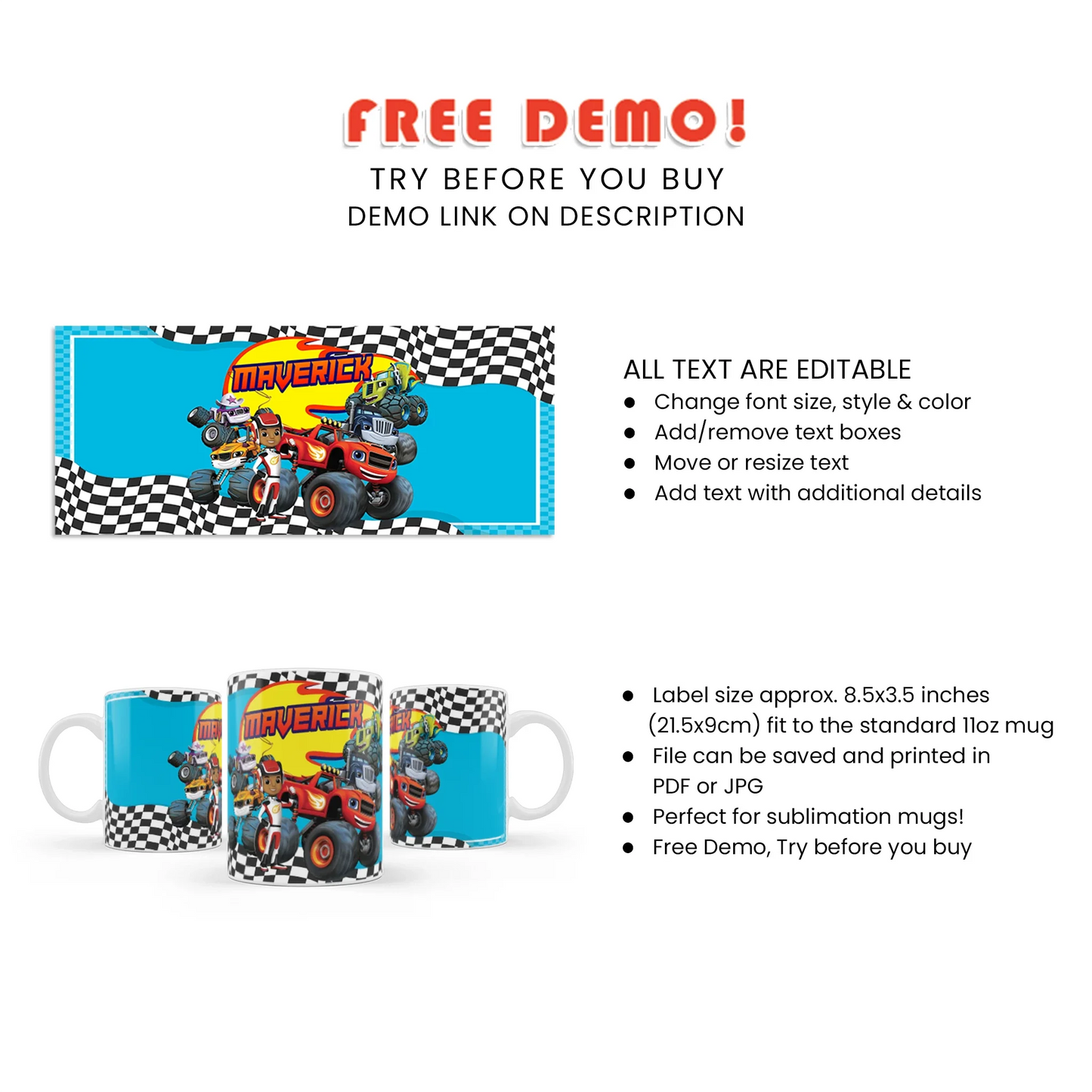 Blaze The Monster Machines Sublimation Mug for Custom Birthday Gift