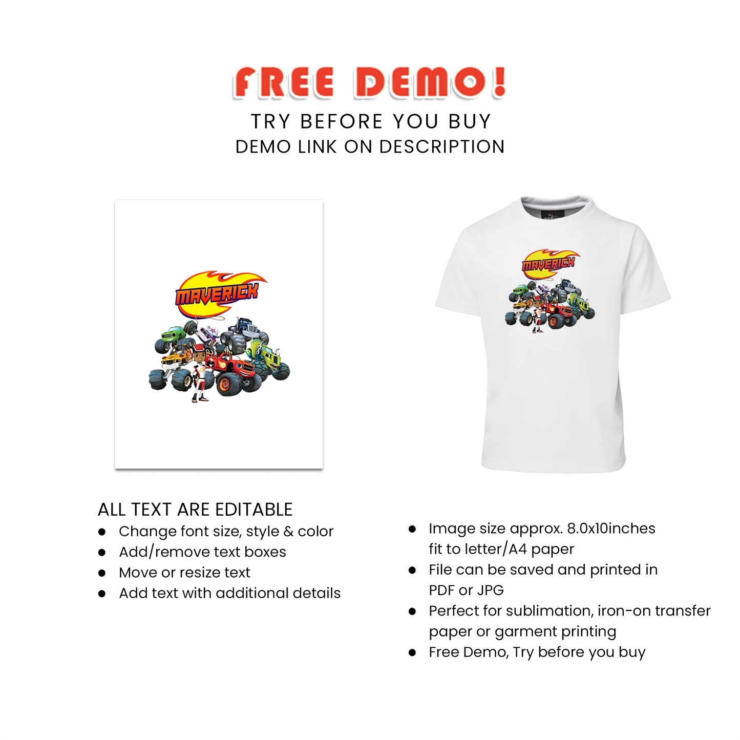 Blaze The Monster Machines Sublimation T-Shirt for Custom Birthday Outfit