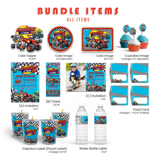 Blaze The Monster Machines personalized digital template party pack design