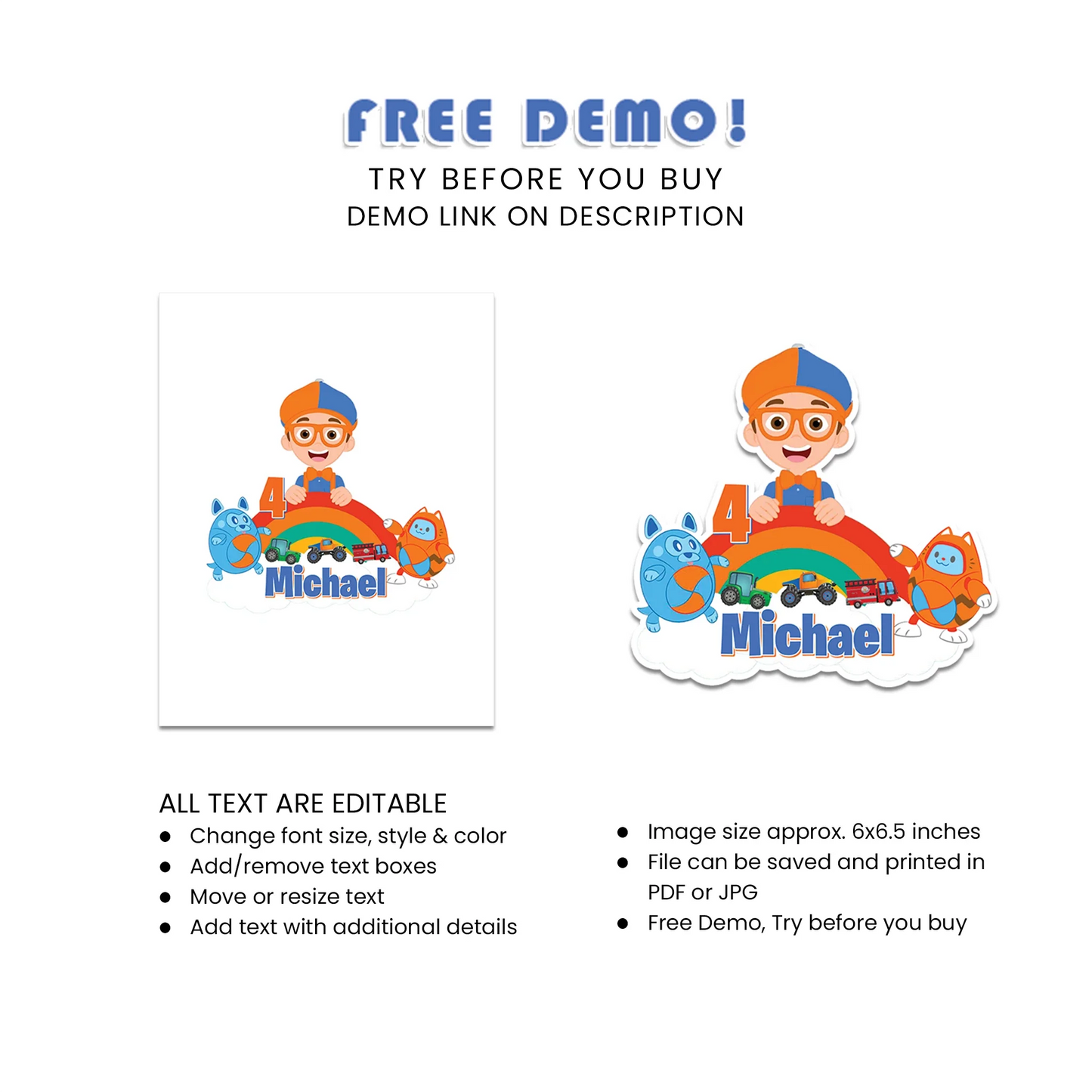 Blippi personalized cake toppers for fun kids birthday cakes