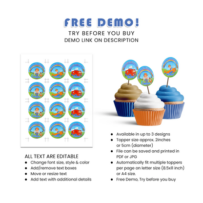 Blippi personalized cupcake toppers for birthday party desserts