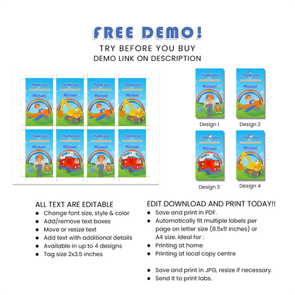 Blippi favor tags for kids birthday party favors and gifts