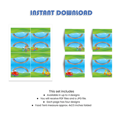 Blippi food cards for themed kids birthday party tables
