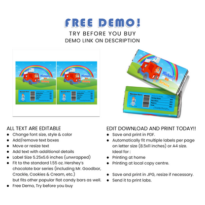 Blippi chocolate labels for kids birthday party treats
