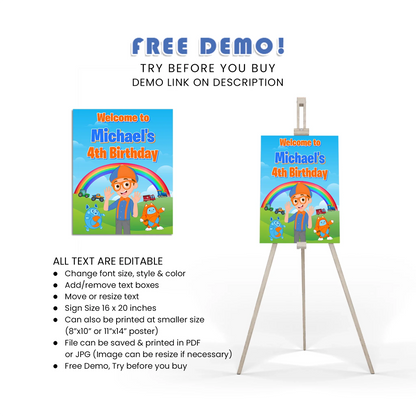Blippi welcome sign for kids birthday party entrance decor