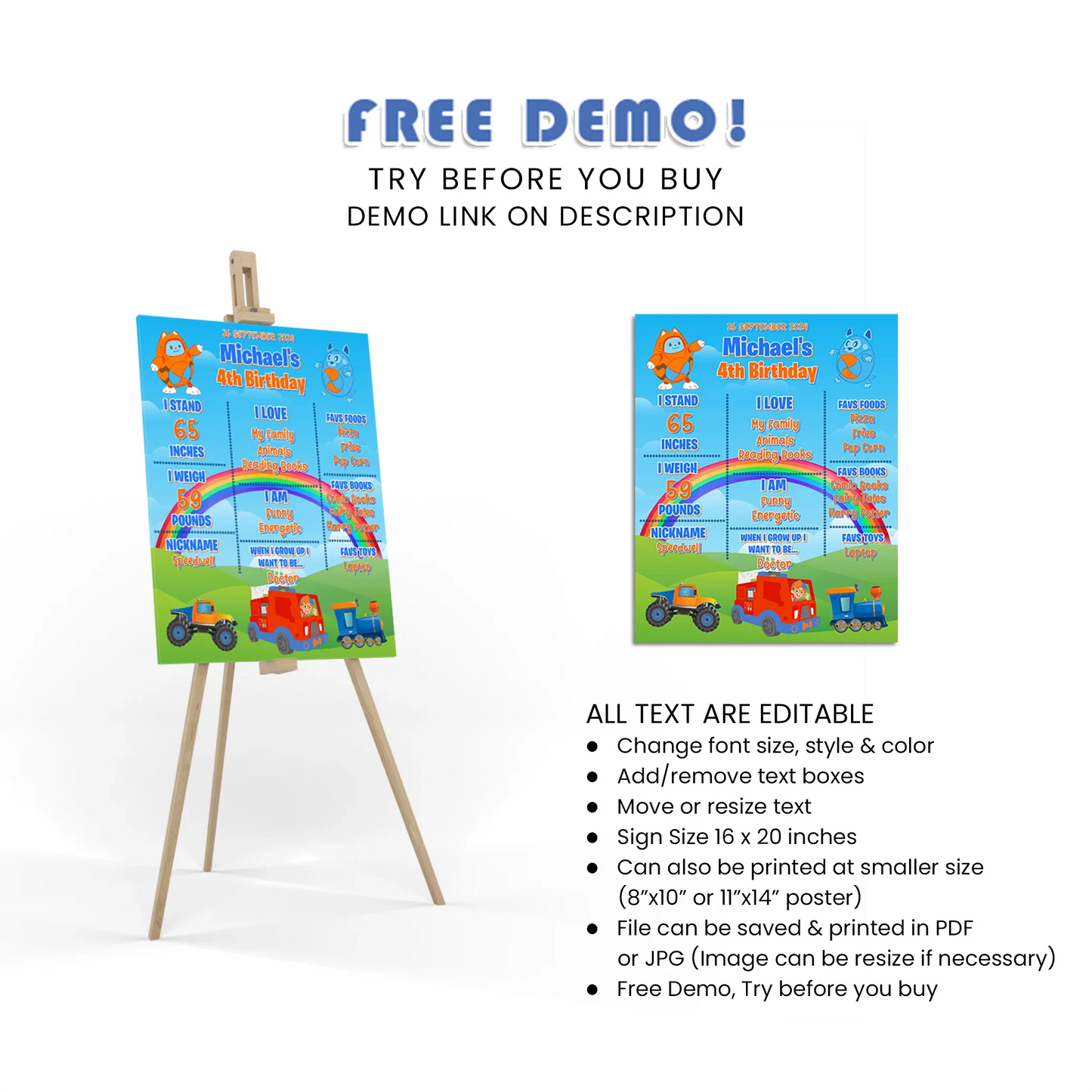 Blippi milestone poster for kids birthday age celebrations