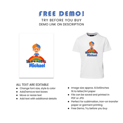 Blippi sublimation t-shirt for kids birthday party outfits