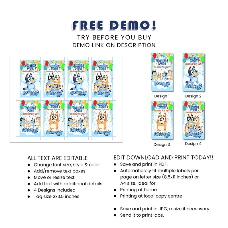 Bluey Favor Tags