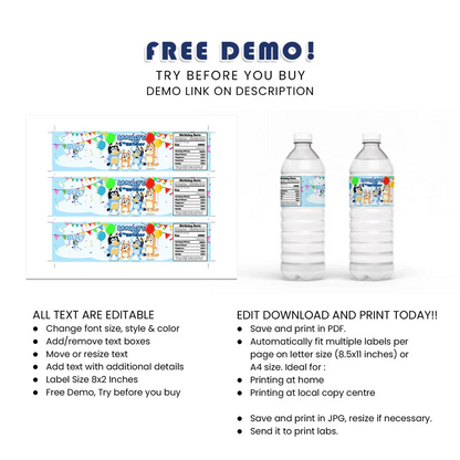 Bluey Water Bottle Label