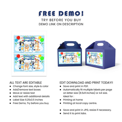 Bluey Treat Box Label