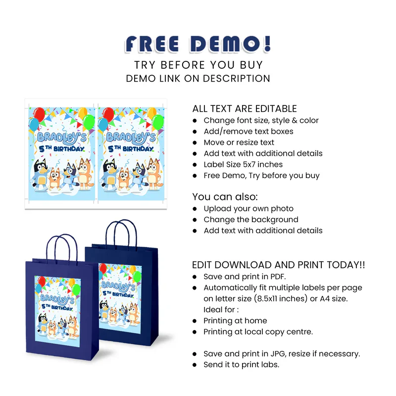 Bluey Goodie Bag Label