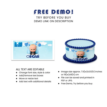 The Boss Baby Edible Cake Strips Custom Birthday Decoration