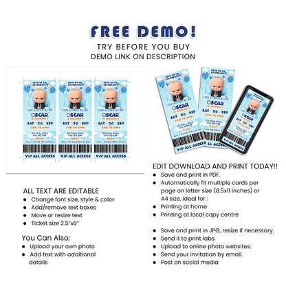 The Boss Baby Birthday Ticket Invitations Custom Printables