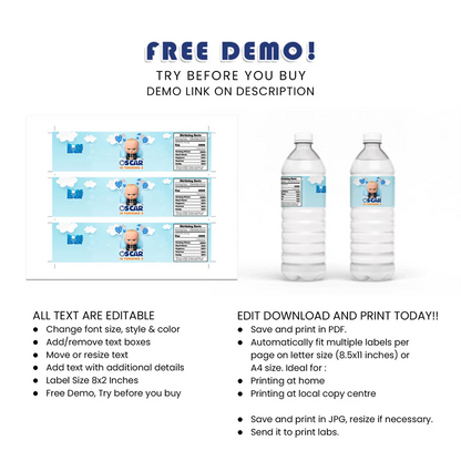 The Boss Baby Water Bottle Label Personalized Party Decor