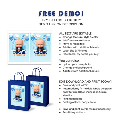 The Boss Baby Goodie Bag Label Personalized Party Sticker