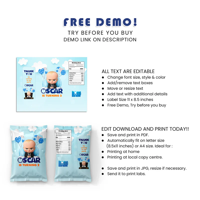 The Boss Baby Chips Bag Label Custom Snack Wrapper