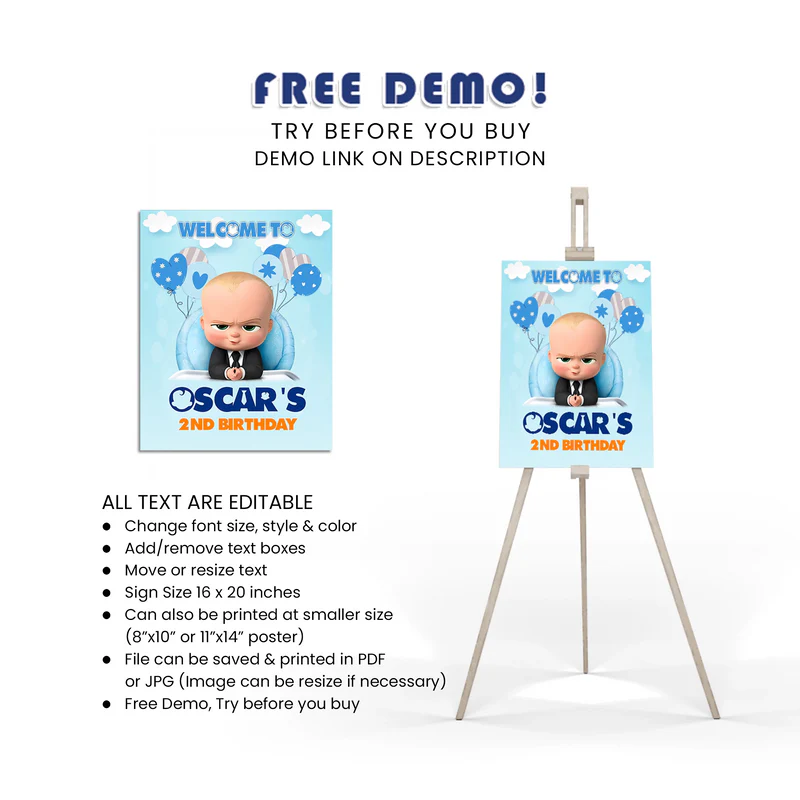 The Boss Baby Welcome Sign Printable Birthday Decoration