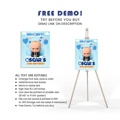 The Boss Baby Welcome Sign Printable Birthday Decoration