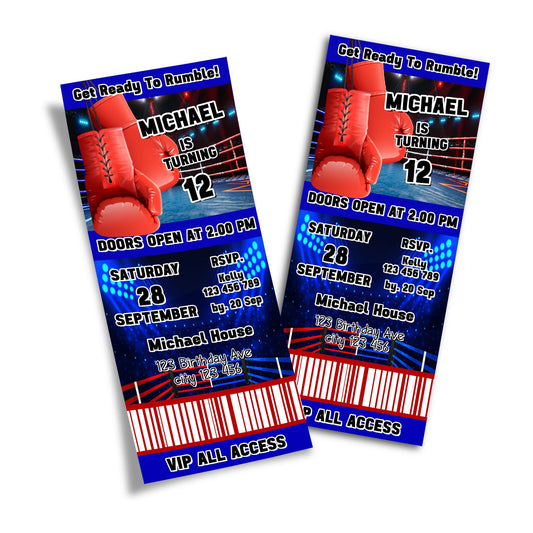 Boxing Themed Personalized Birthday Ticket Invitations