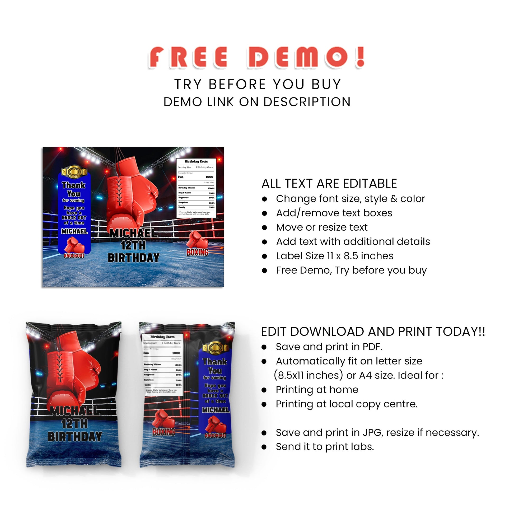 Personalized Boxing Chips Bag Label - Add a Punch of Fun to Your Party ...