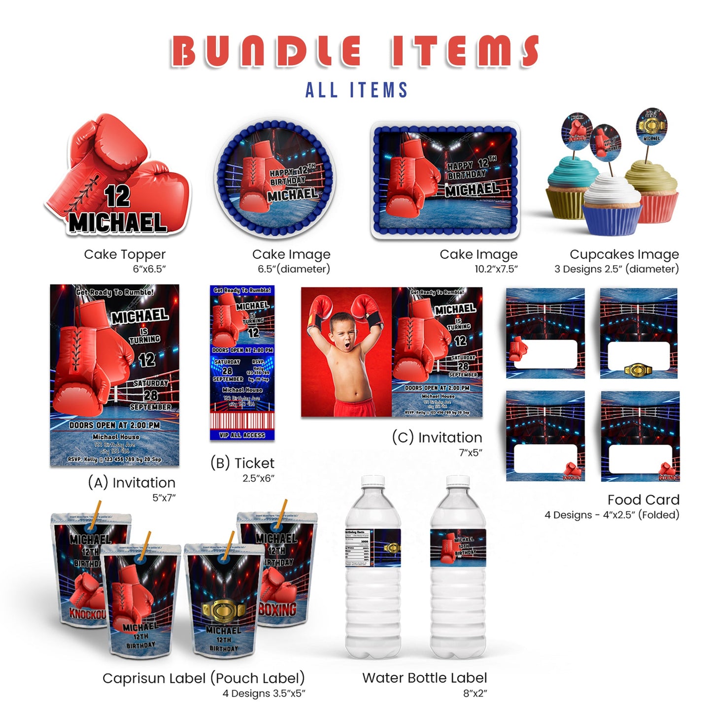 Boxing Personalized Digital Template Party Pack printable party decorations