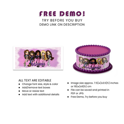 Bratz Personalized Edible Cake Strips | Cake Wraps | Printable Party Decor