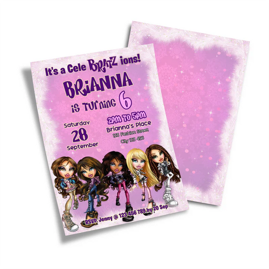 Bratz birthday invitation card with editable text