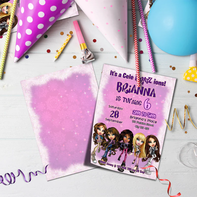 Bratz Birthday Decorations, Fashion Doll Party Supplies, Bratz Cloe Themed, Yasmin, Jade, Sasha Digital Template, Editable Bratz Image SVG PNG