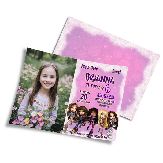 Bratz photo invitation card template for birthday party