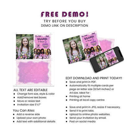 Bratz Personalized Photo Card Invitations | Custom Invite | Instant Download