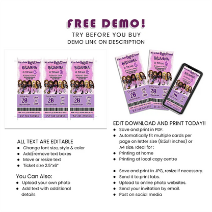Bratz Personalized Birthday Ticket Invitations | Editable Party Invite