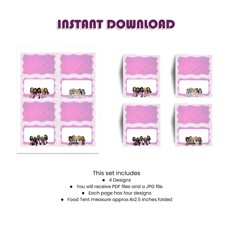 Bratz Food Cards | Buffet Labels | Editable Party Templates