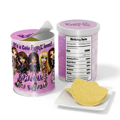 Bratz small Pringles can label for themed snacks