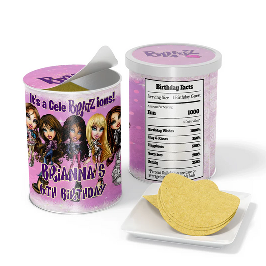 Bratz small Pringles can label for themed snacks