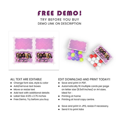 Bratz Treat Bag Topper Label | Printable Fold-Over Tag | Editable